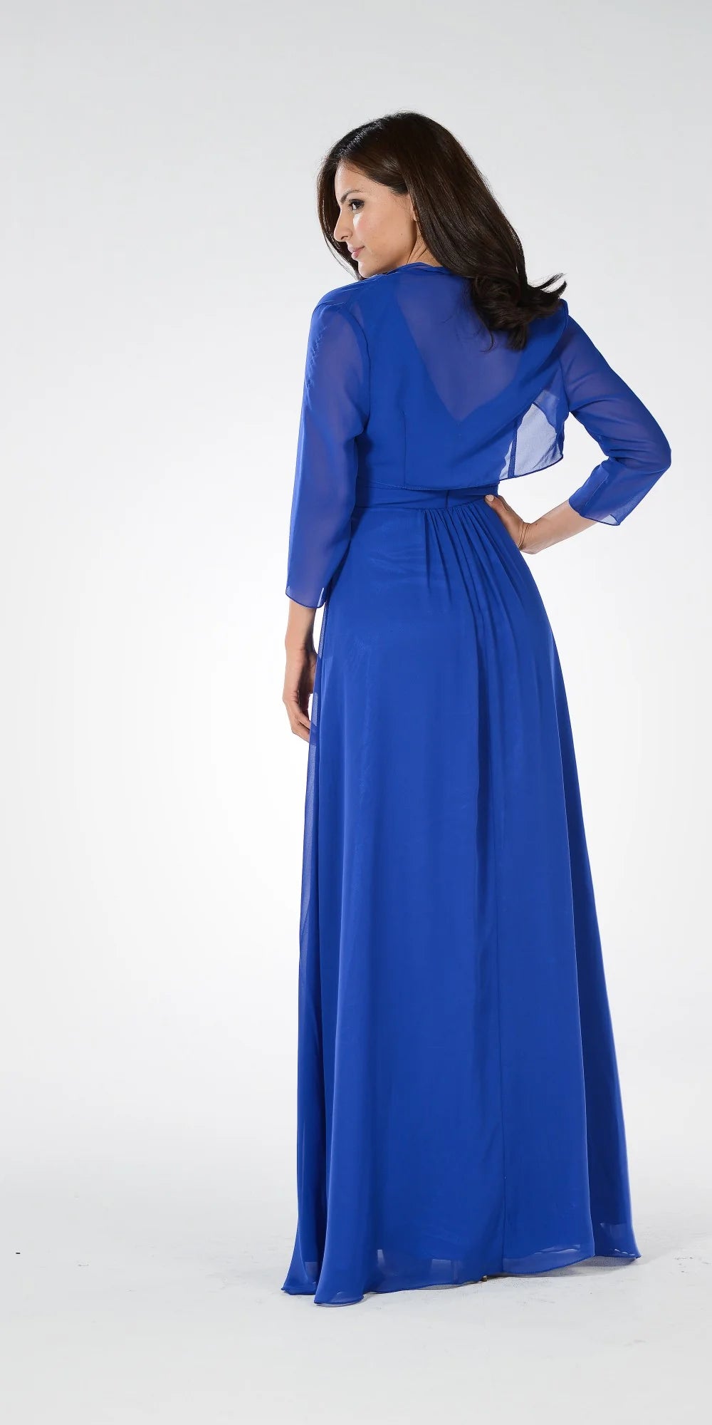 Royal V-Neck Floor-Length Chiffon Mother of the Bride A-Line Gown with Bolero Jacket Poly USA 7770