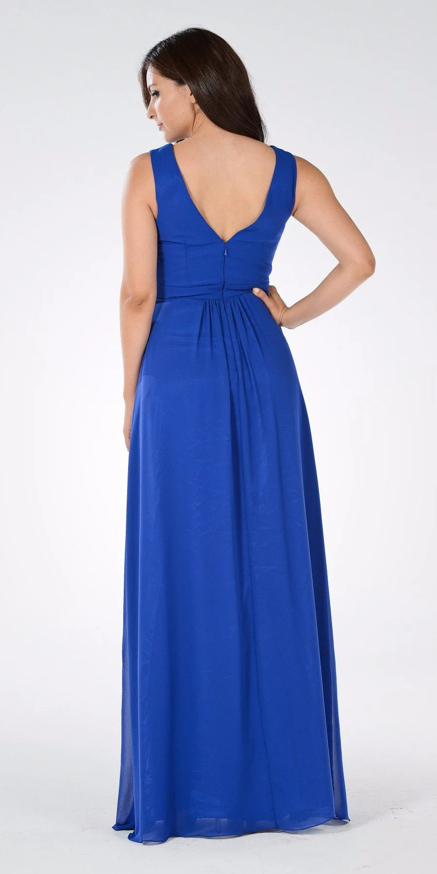 Royal V-Neck Floor-Length Chiffon Mother of the Bride A-Line Gown with Bolero Jacket Poly USA 7770