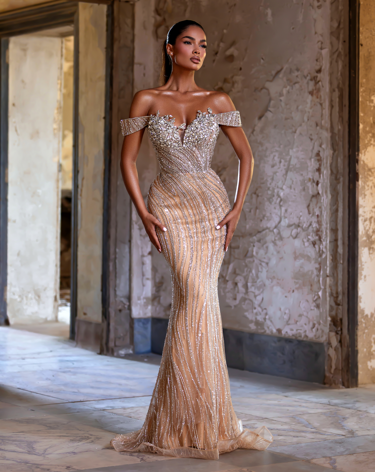 Off-the-Shoulder Floor-Length Sequin Prom Mermaid Pre Order