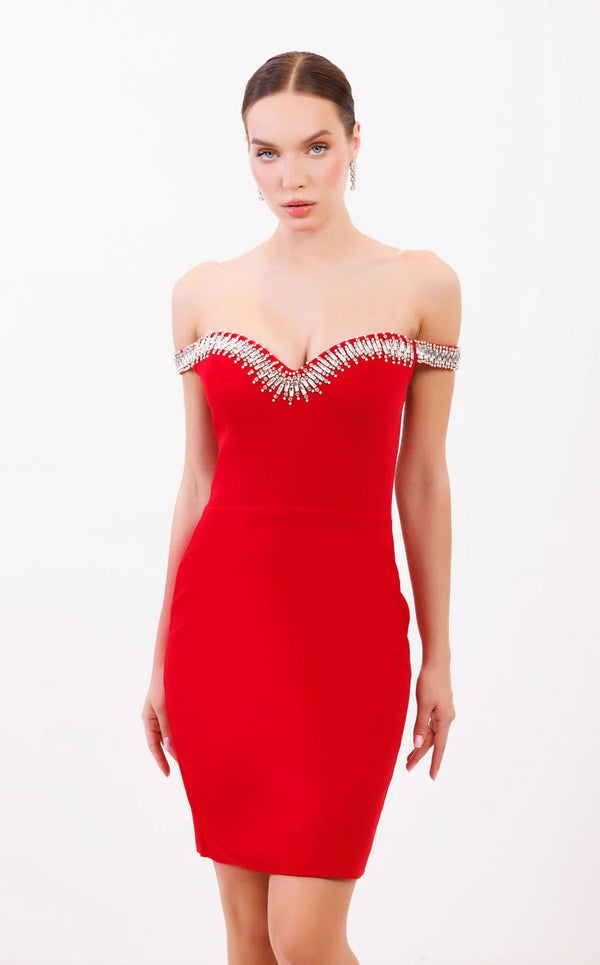 Odrella 7815 Fitted Short Beaded Cocktail Dress