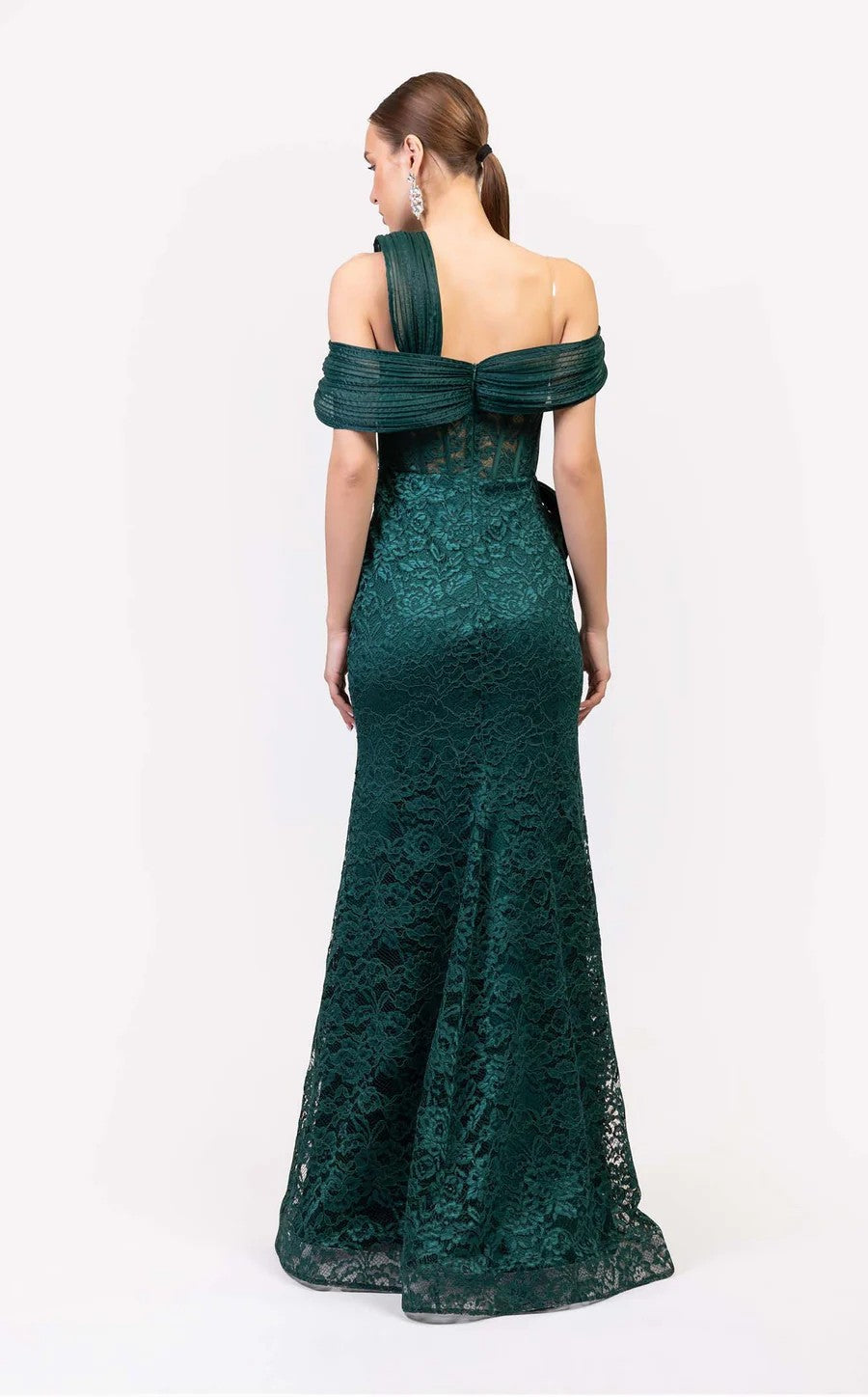 Odrella 7834 Beaded Corset Long Formal Lace Prom Dress
