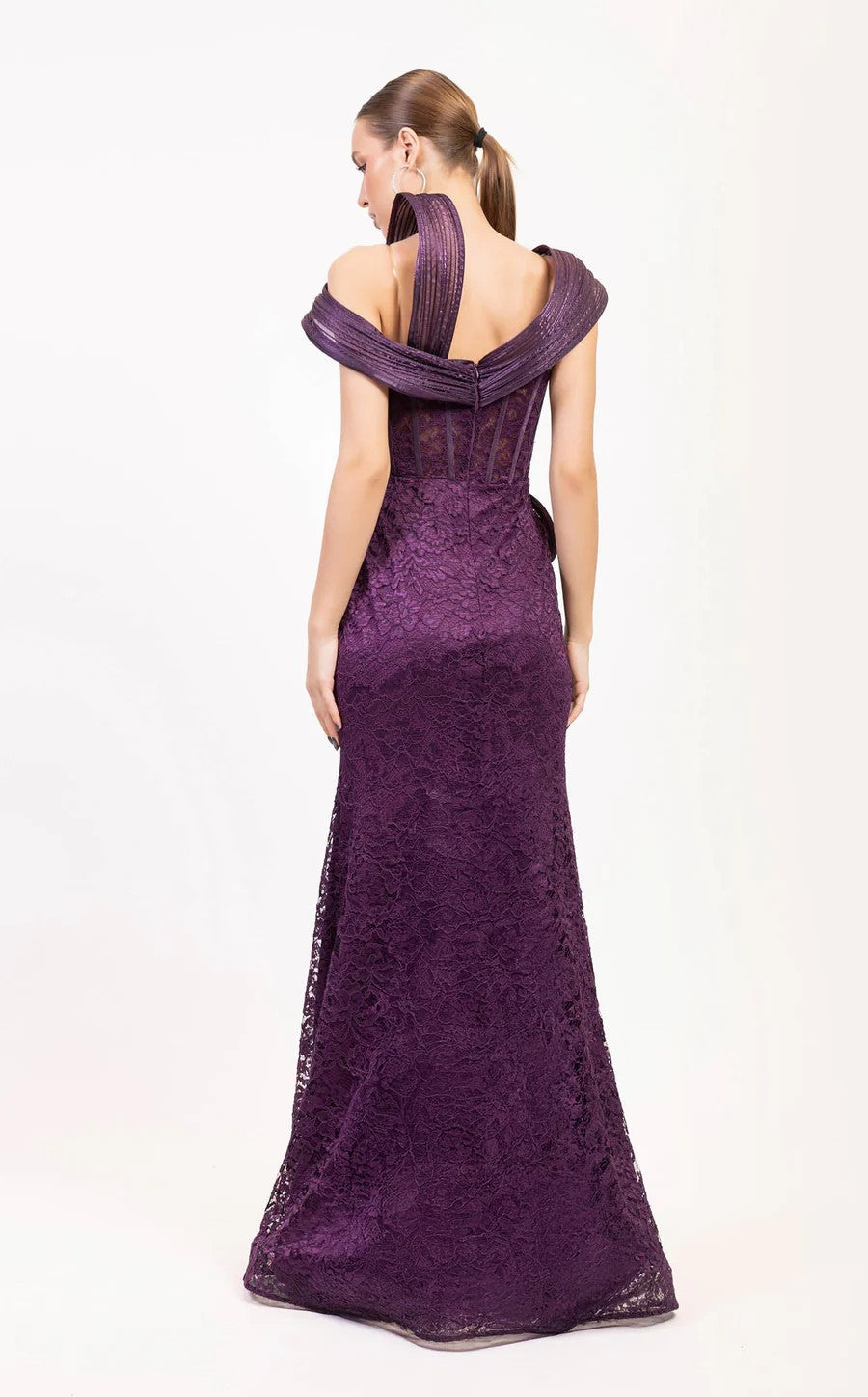 Odrella 7834 Beaded Corset Long Formal Lace Prom Dress