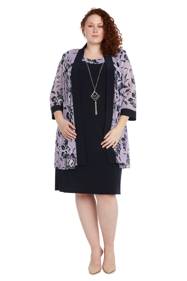 Plus Size Short Dress Two Piece Printed Jacket Dress R&M Richards 7843W