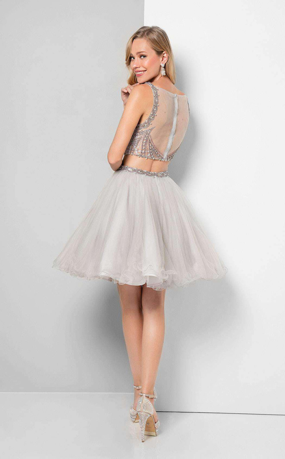 Cocktail Dresses Short Two Pieace Beaded Cocktail Dress  Silver