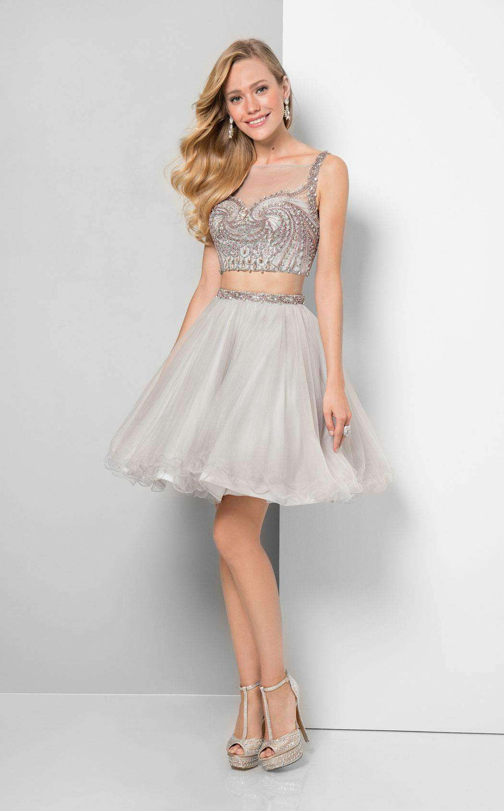 Cocktail Dresses Short Two Pieace Beaded Cocktail Dress  Silver