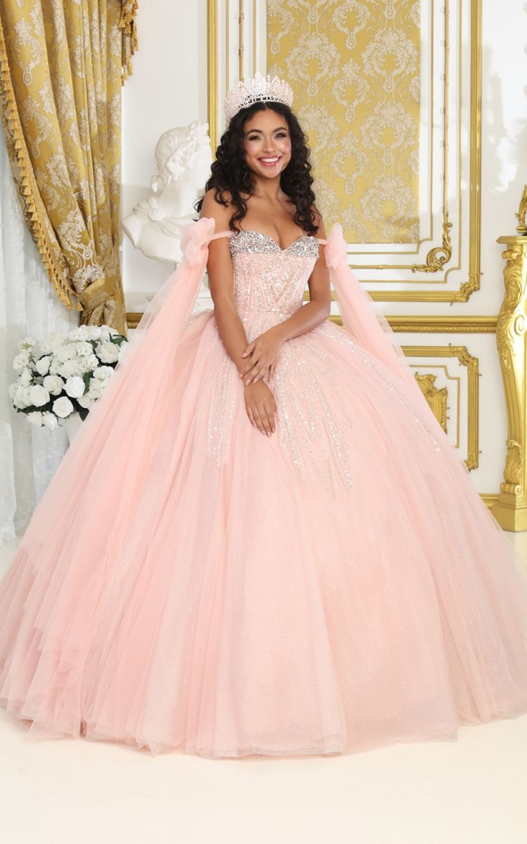 Off-the-Shoulder Floor-Length Tulle Quinceañera Ball Gown May Queen LK238