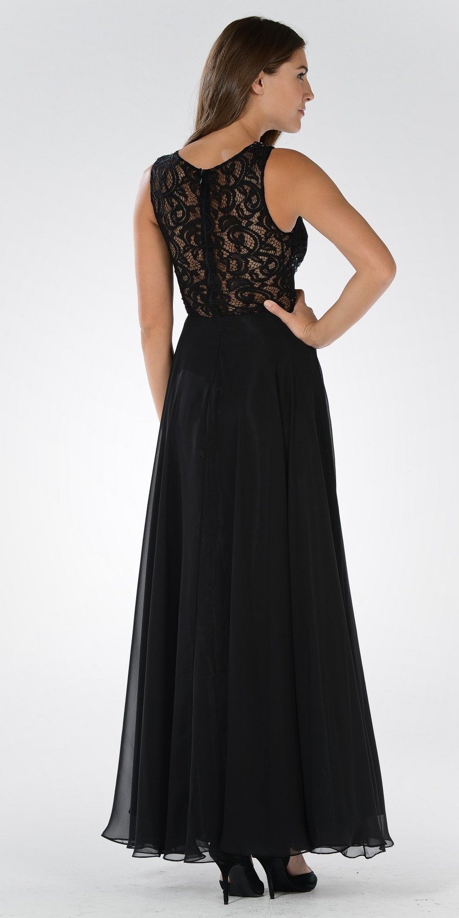 Illusion Floor-Length Lace Formal A-Line Poly USA 7868