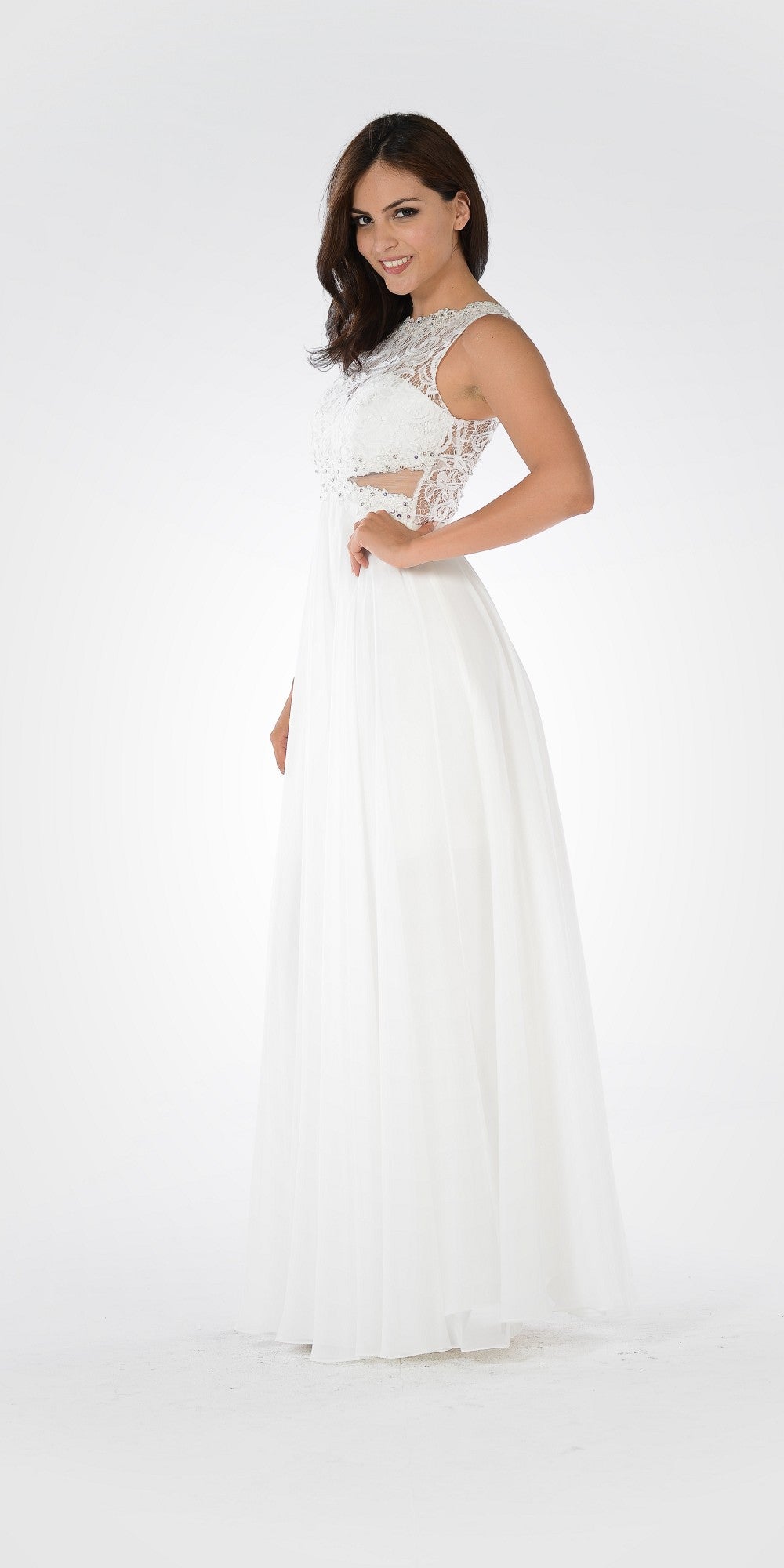 Illusion Floor-Length Lace Wedding A-Line Poly USA 7868