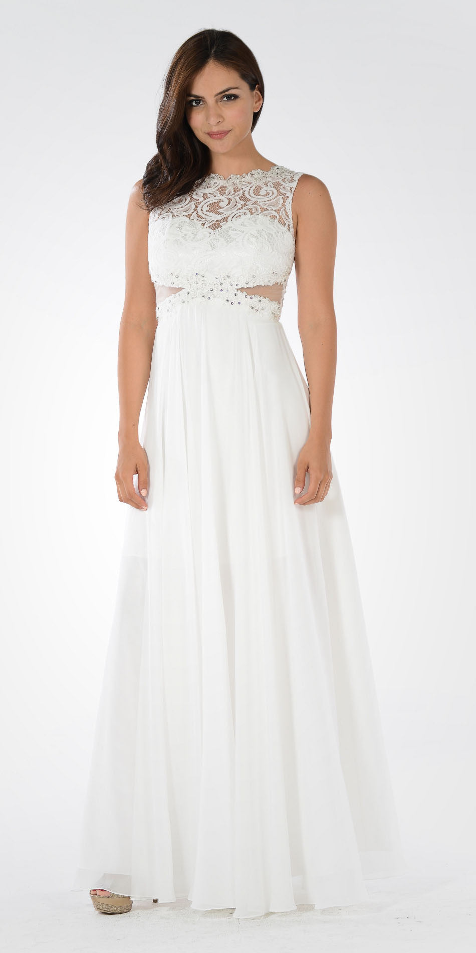 Illusion Floor-Length Lace Wedding A-Line Poly USA 7868