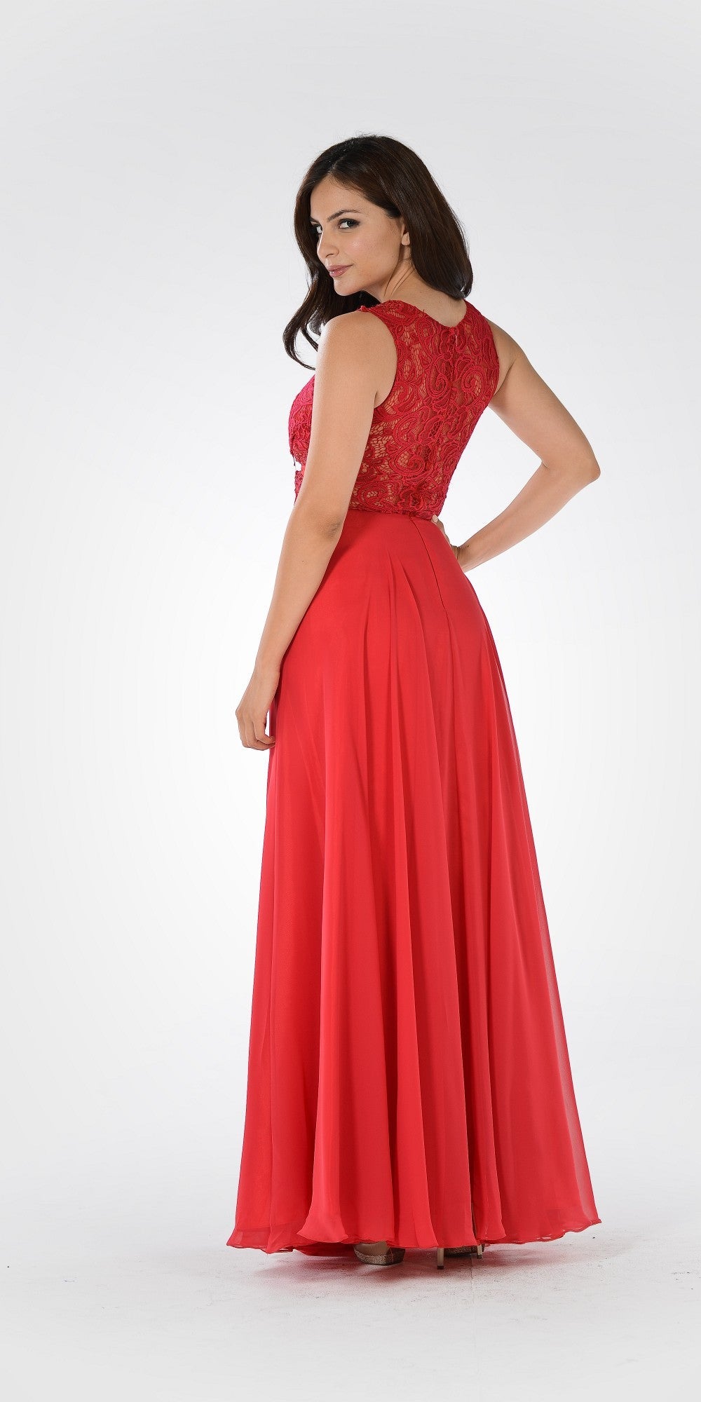 Illusion Floor-Length Lace Formal A-Line Poly USA 7868
