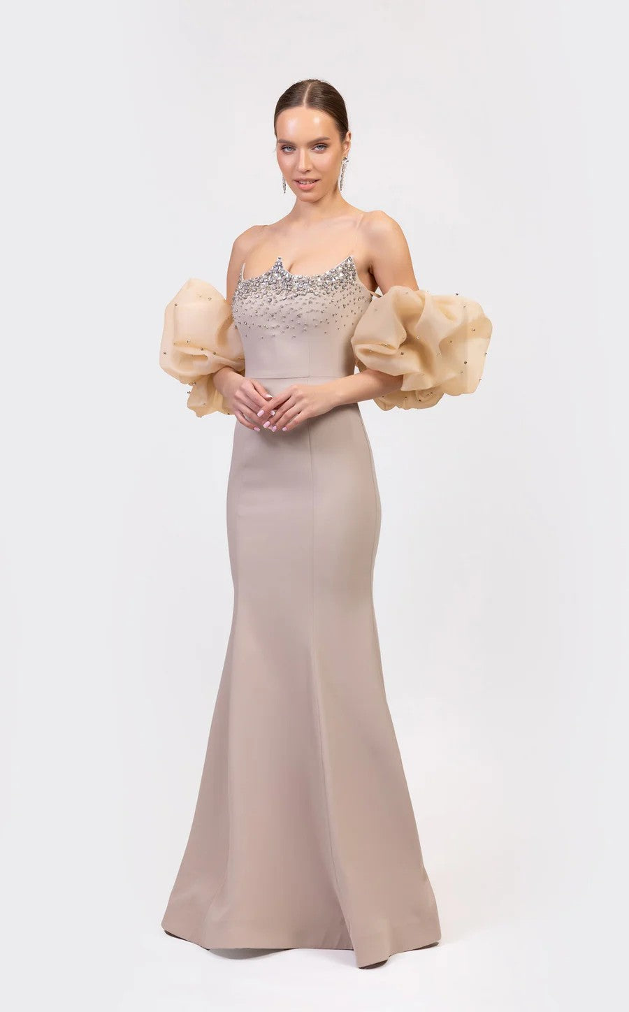 Odrella 7879 Fitted Prom Long Formal Beaded Evening Dress