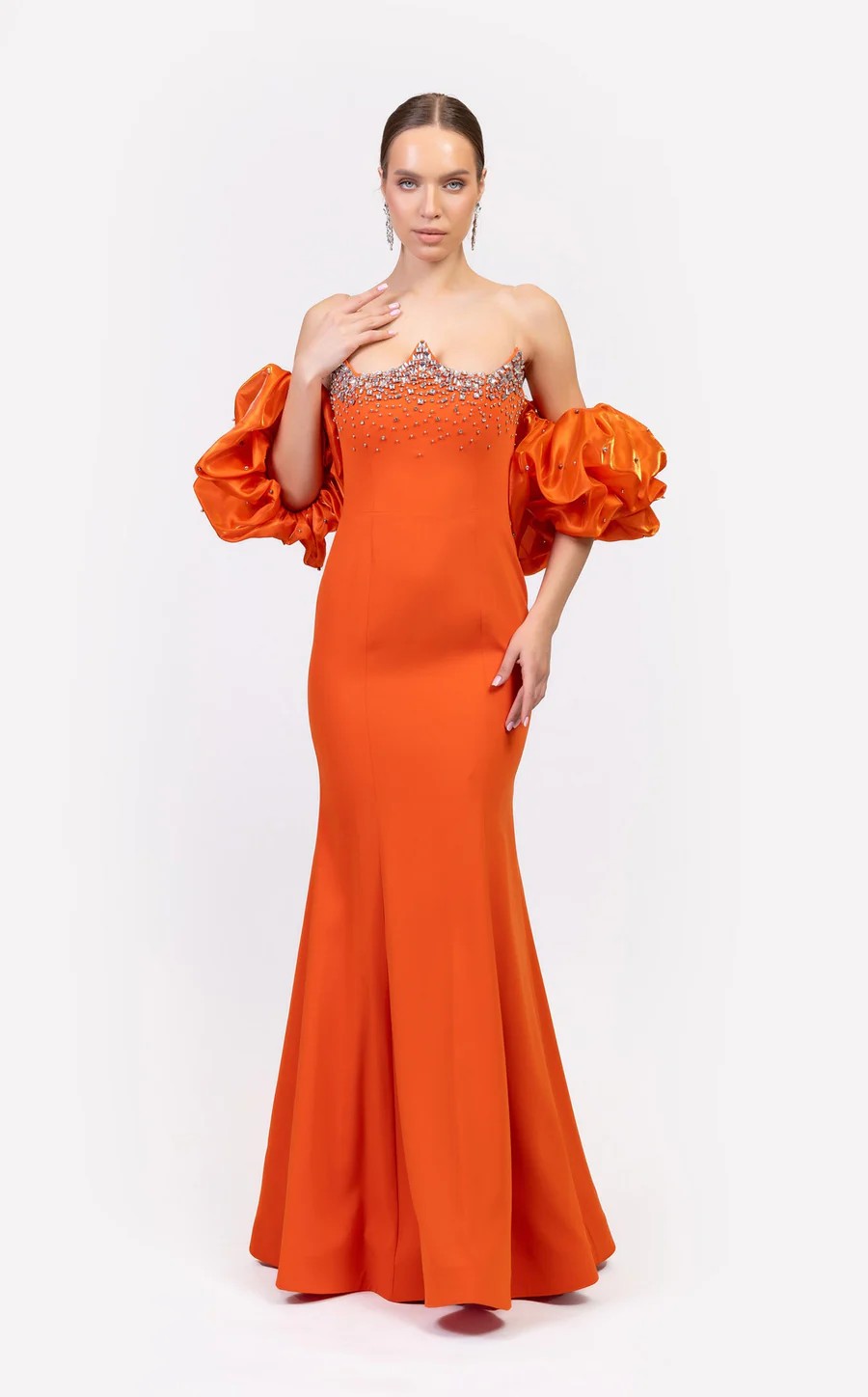 Odrella 7879 Fitted Prom Long Formal Beaded Evening Dress