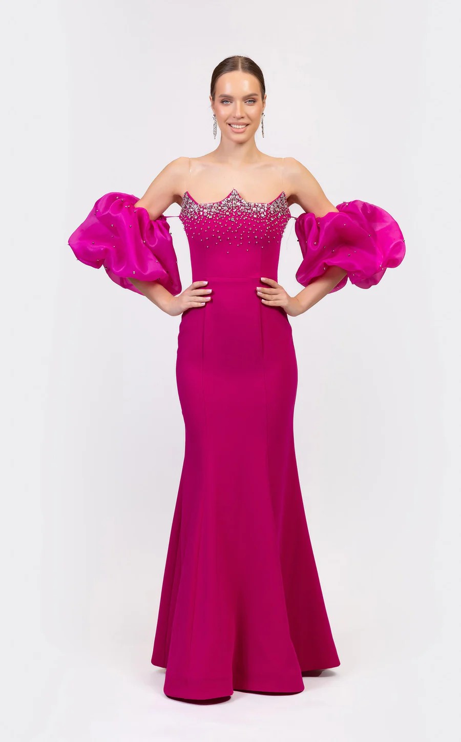 Odrella 7879 Fitted Prom Long Formal Beaded Evening Dress