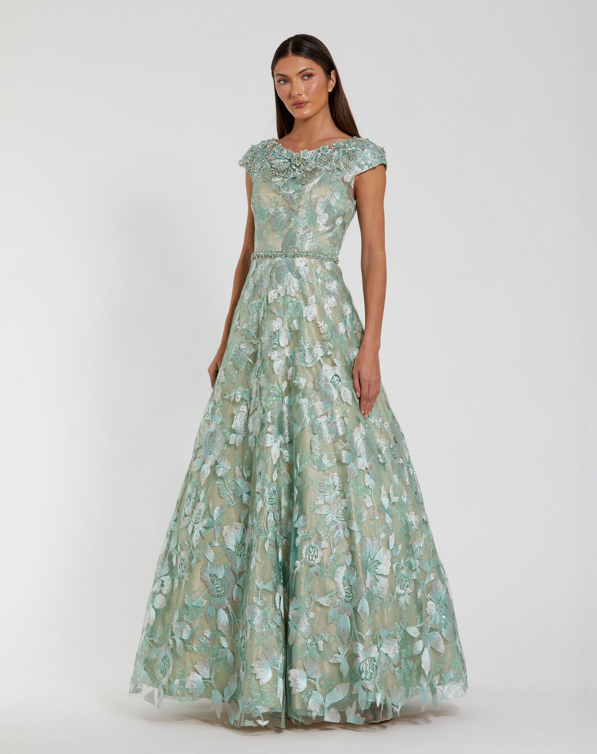 Formal Dresses Long Beaded Floral A Line Formal Prom Dress Sage