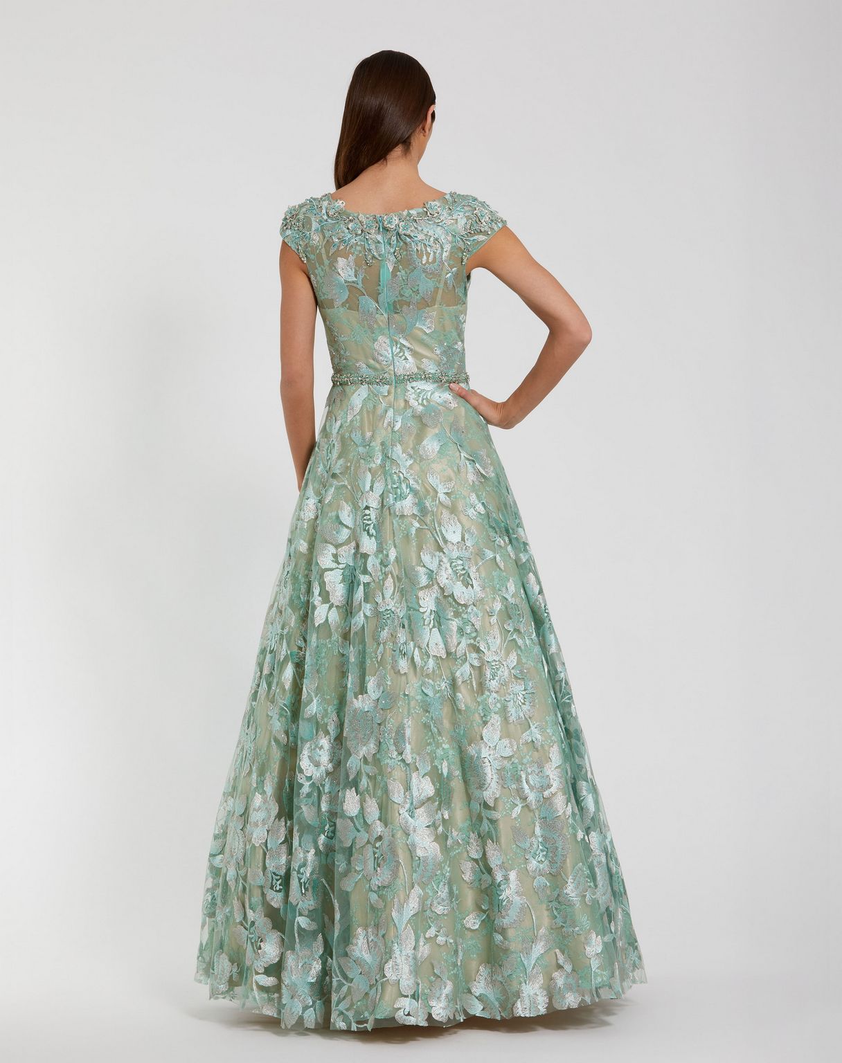 Formal Dresses Long Beaded Floral A Line Formal Prom Dress Sage