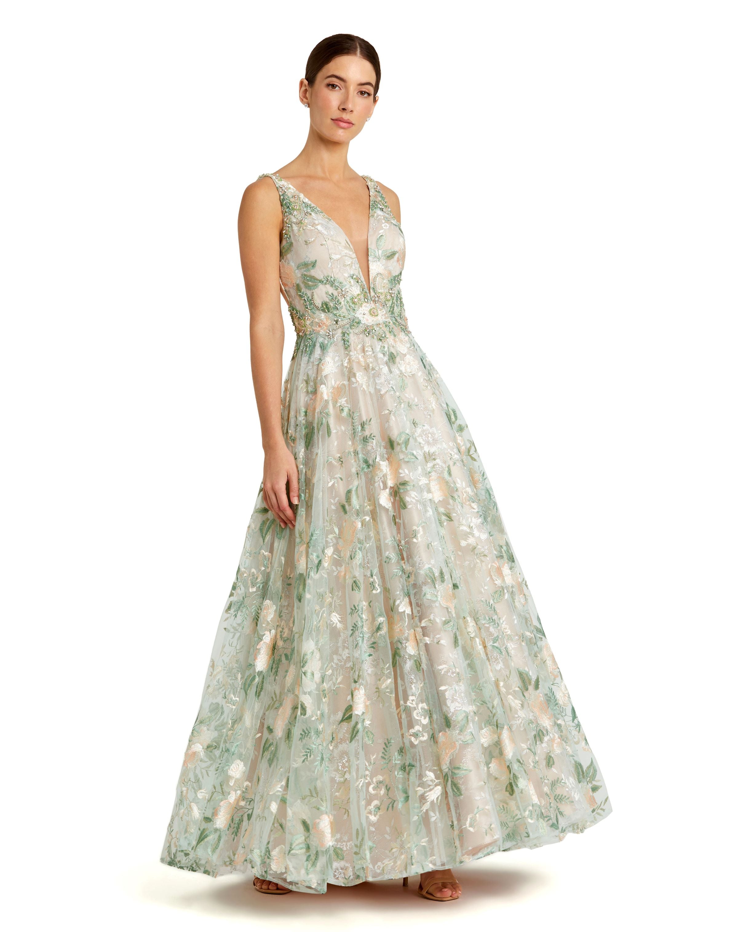 Formal Dresses Formal Prom Long Floral A Line Dress Cream Multi