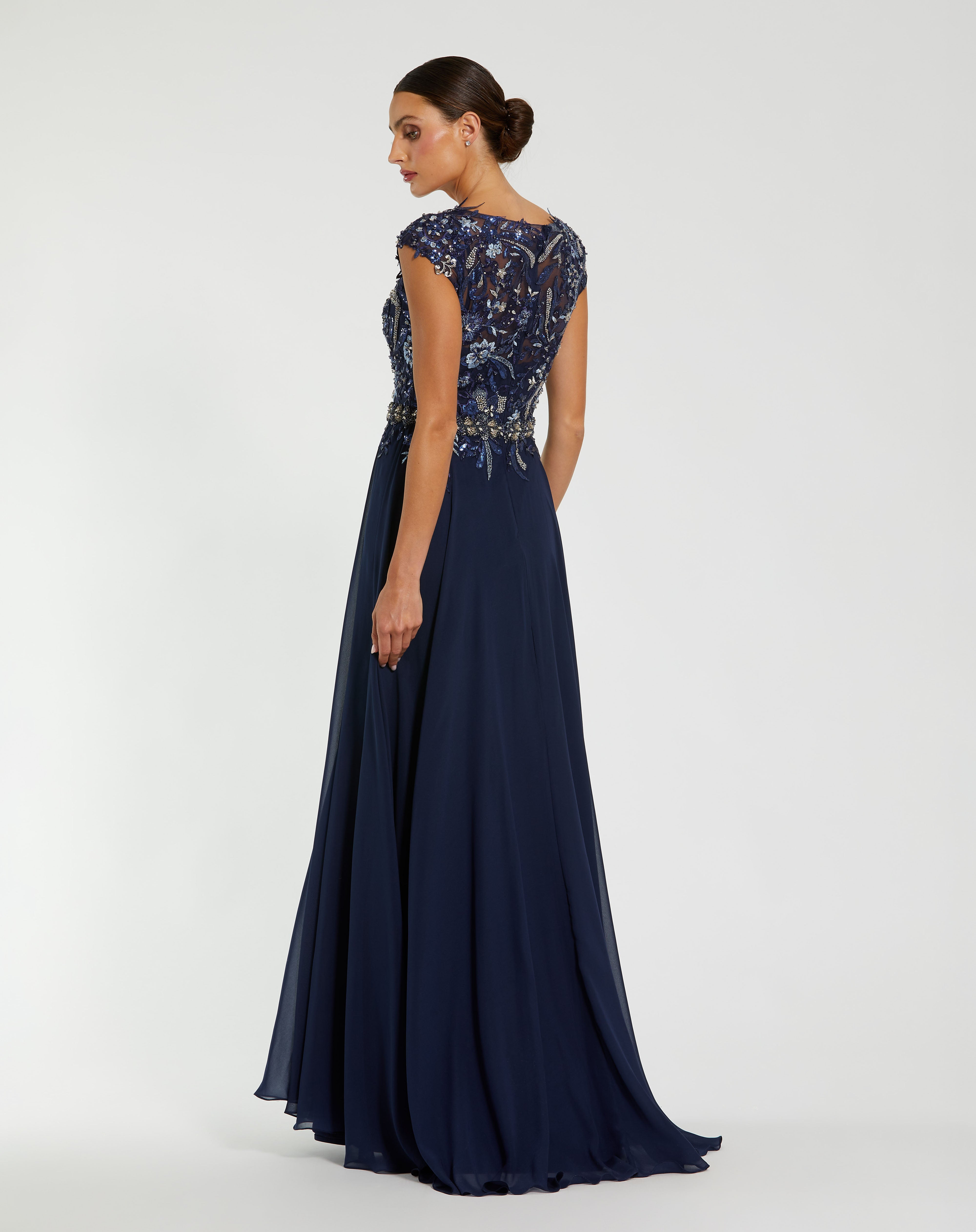 Mac Duggal 79365 Long Cap Sleeve Chiffon Formal Gown