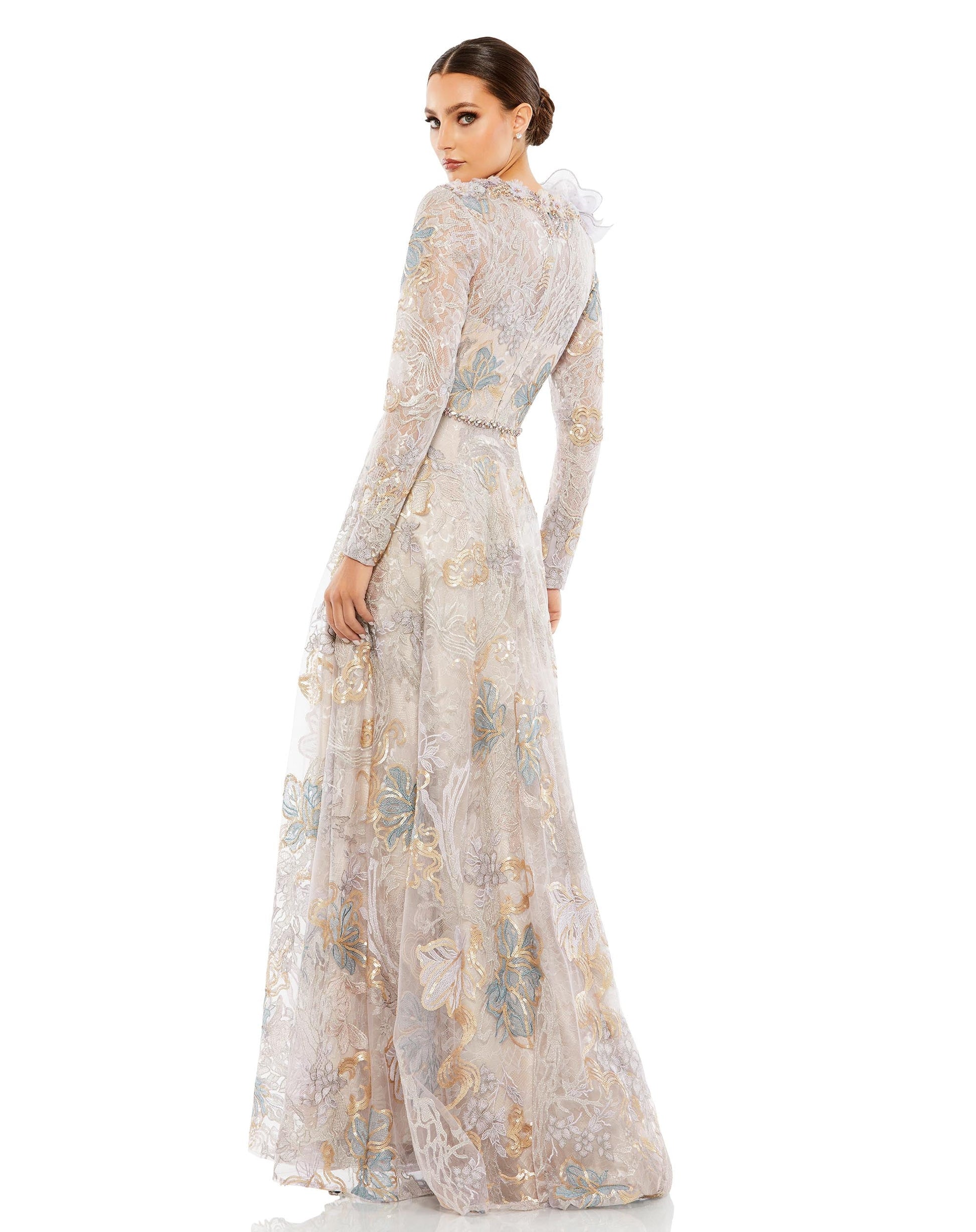 Mac Duggal 79374 Long Sleeve 3D Floral Prom Formal Dress