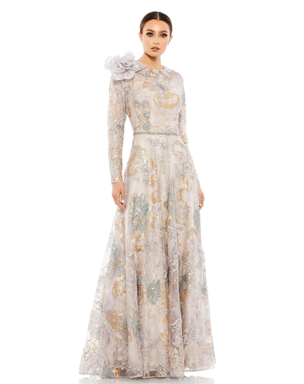 3D Floral Long Sleeve Dress Prom Formal Mac Duggal 79374