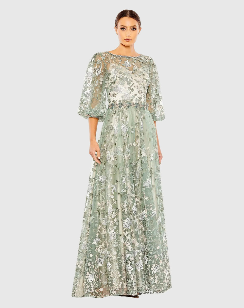 Illusion Floor-Length Lace Evening A-Line Mac Duggal 79387