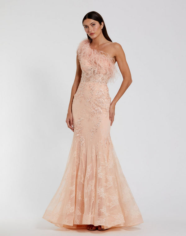 Lace Feather Dress Mermaid Mac Duggal 79451