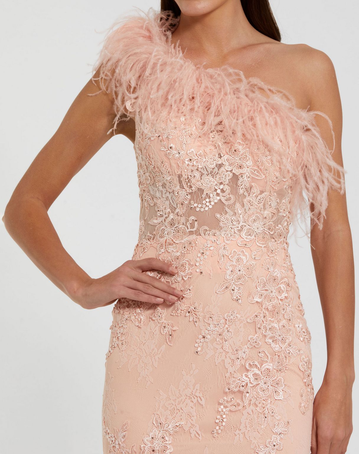 Prom Dresses Long Mermaid Formal Lace Feather Corset Prom Dress Peach