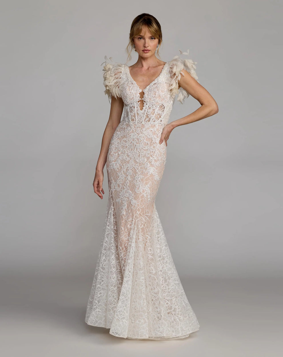 Wedding Dresses Sequin Wedding Long Mermaid Beaded Bridal Dress Mac Duggal 79453 Ivory Nude