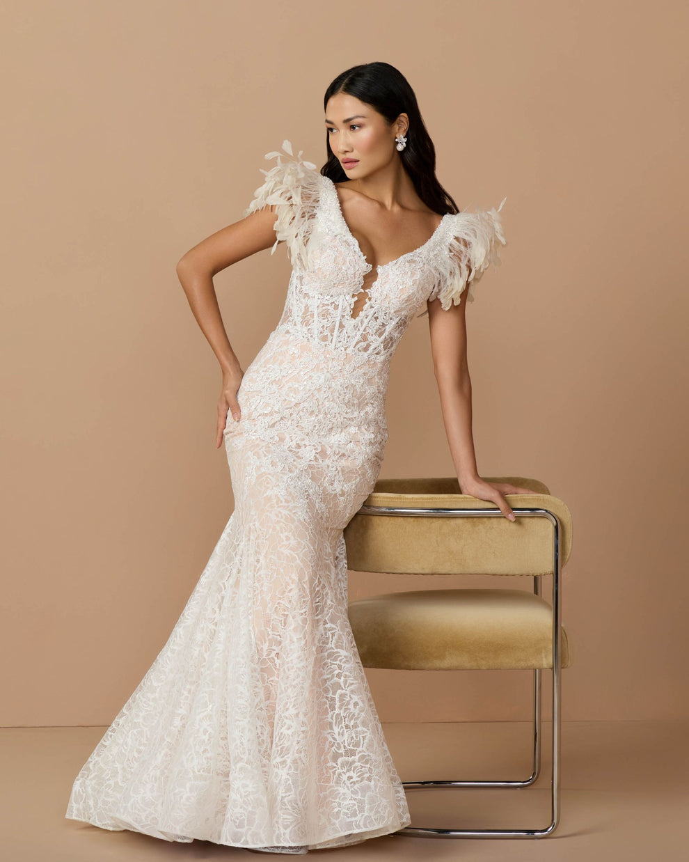 Wedding Dresses Sequin Wedding Long Mermaid Beaded Bridal Dress Mac Duggal 79453 Ivory Nude