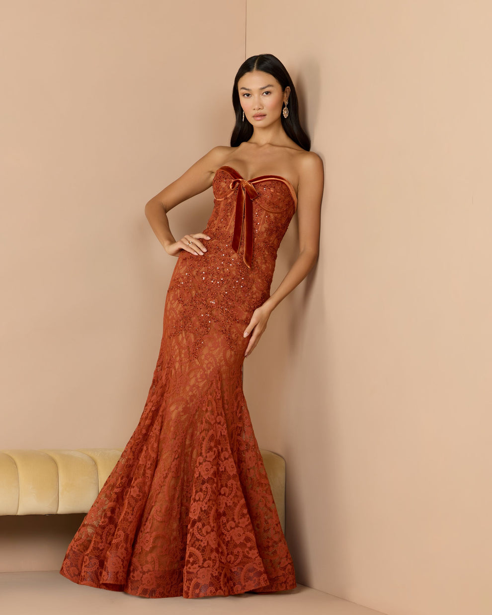 Strapless Curved Neck Floor-Length Lace Prom Mermaid Mac Duggal 79459