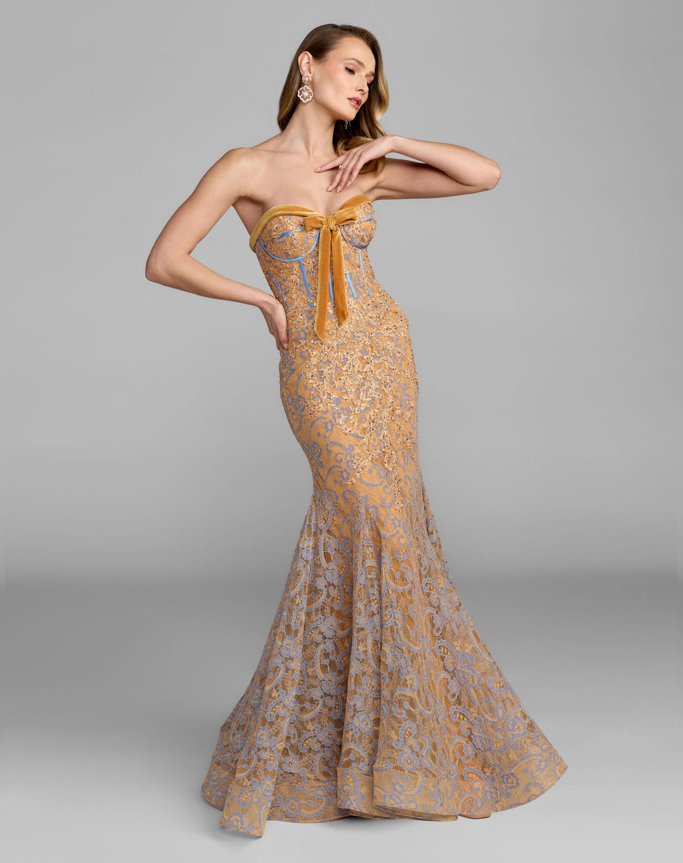 Strapless Curved Neck Floor-Length Lace Prom Mermaid Mac Duggal 79459