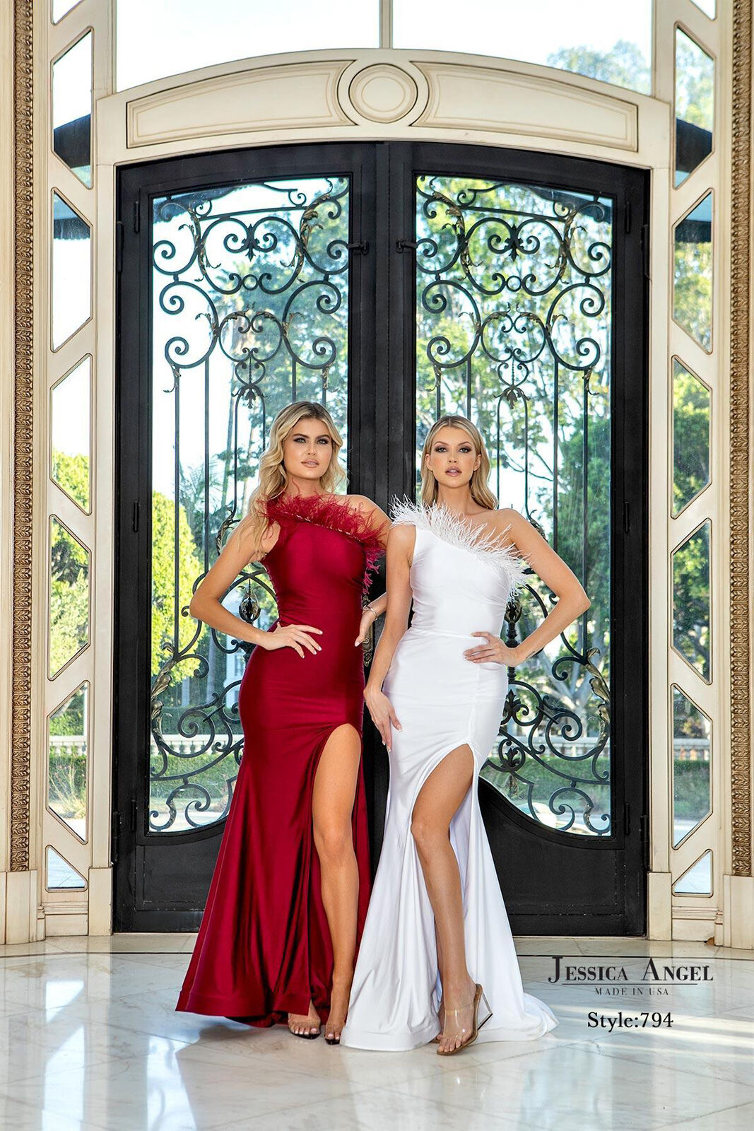 Jessica Angel 794 Formal Long Feather Fitted Beaded Prom Dress