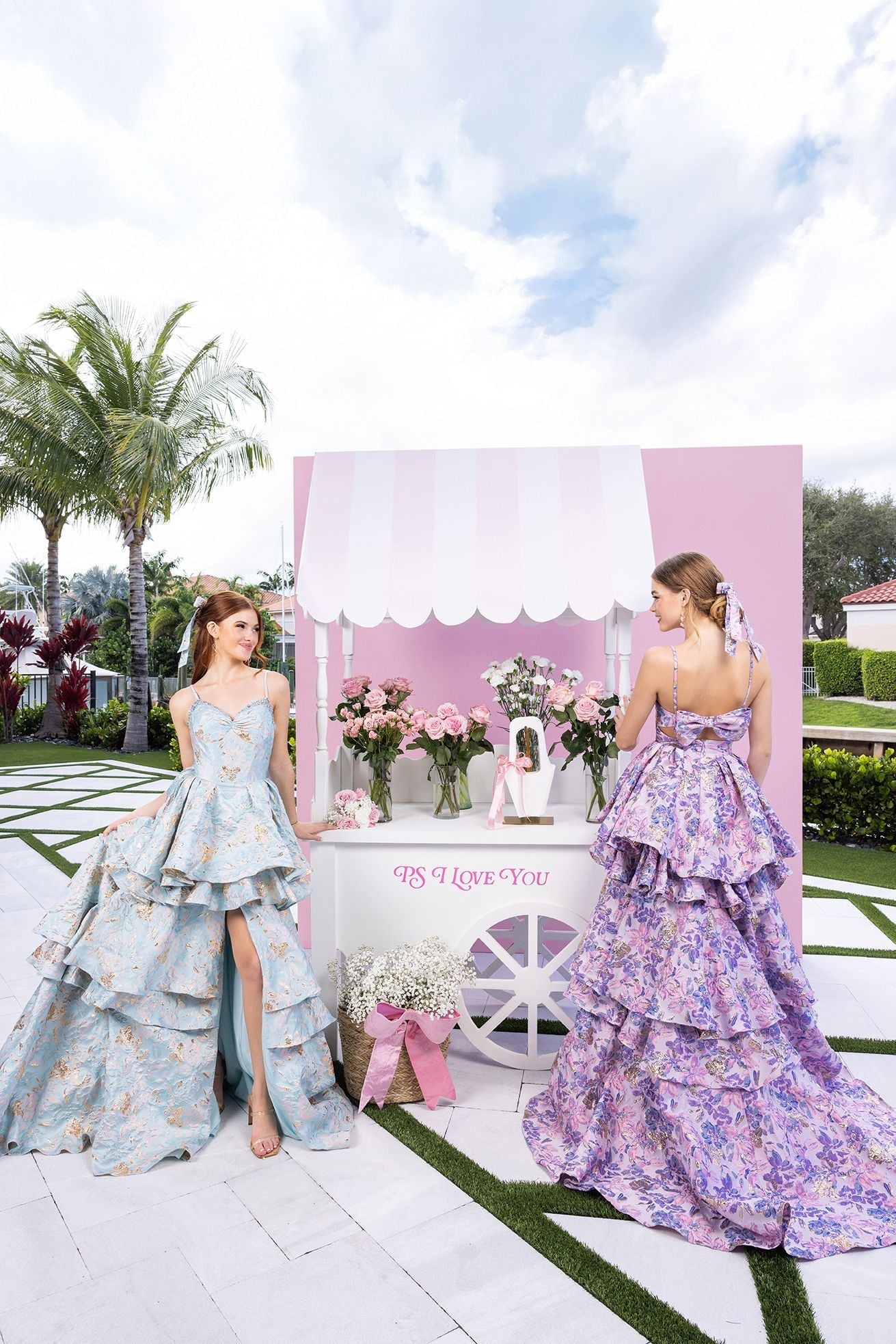 Lilac V-Neck Floor-Length Brocade Prom Dress Tiered Ruffles Portia & Scarlett XO181