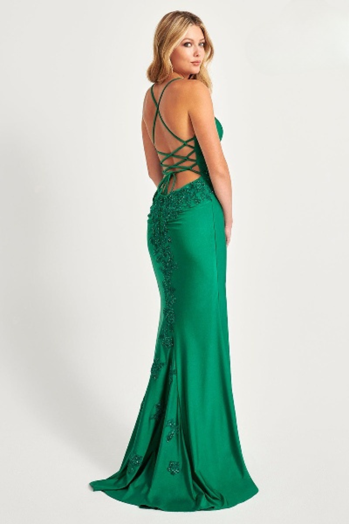 Prom Dresses Beaded Long Slit Lace Formal Prom Dress Dark Emerald