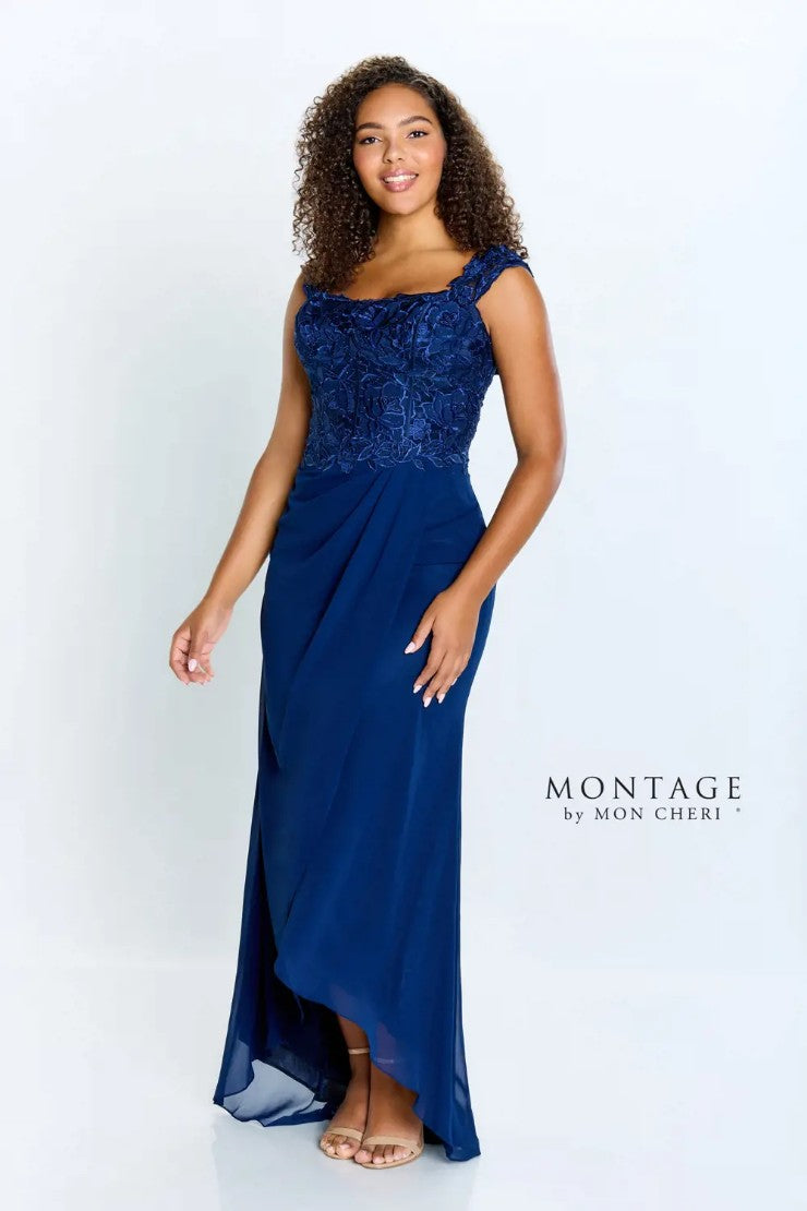 Montage 122905 Long Lace Bodice A Line Formal Dress