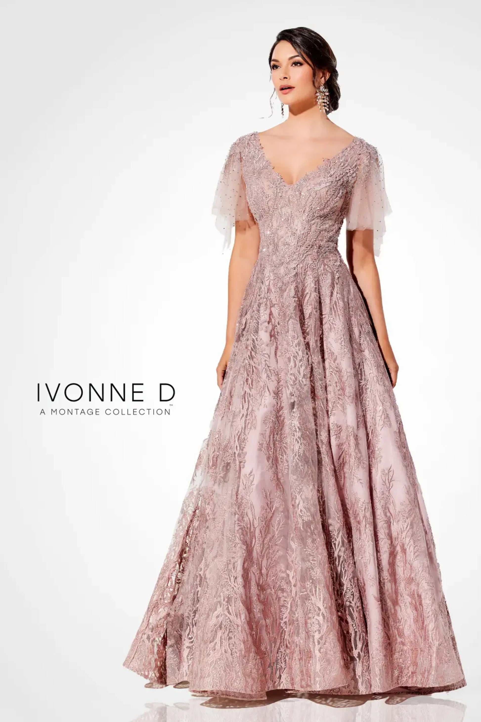 Ivonne D 120D10 Lace Pleated Evening Formal Dress