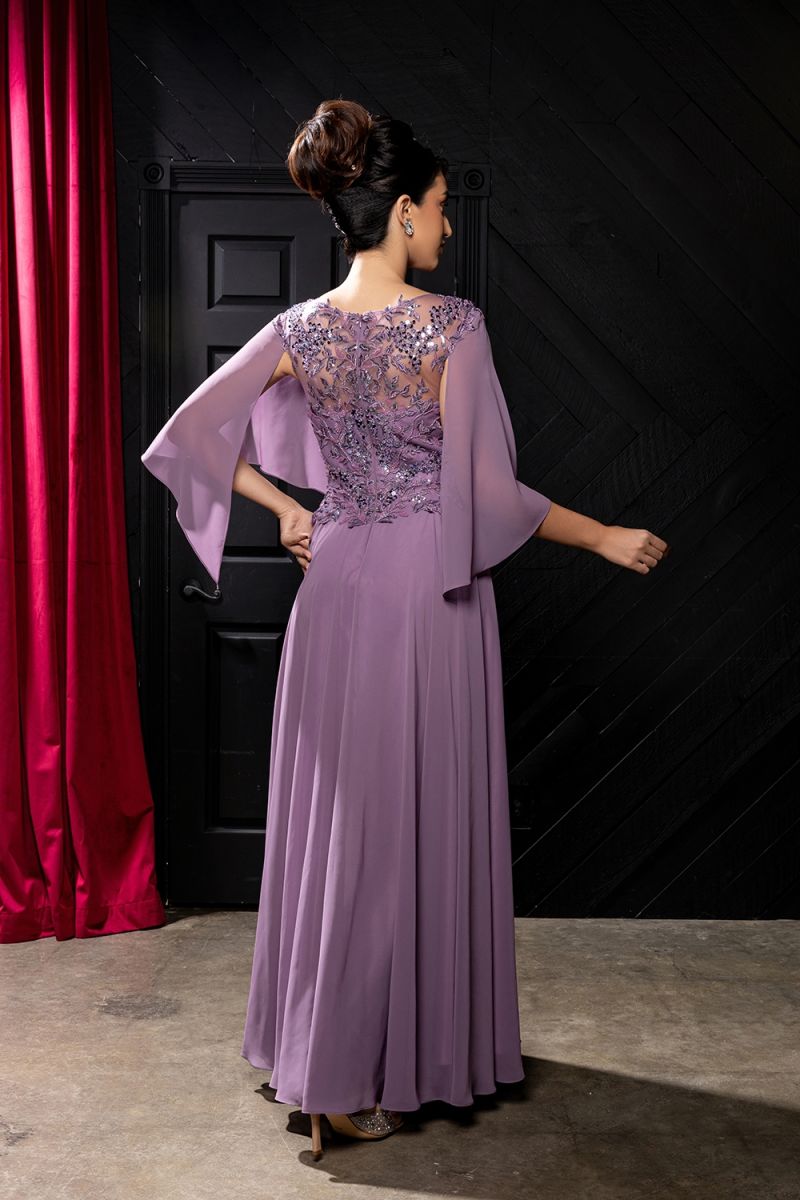 Illusion Floor-Length Chiffon Formal A-Line May Queen 2233