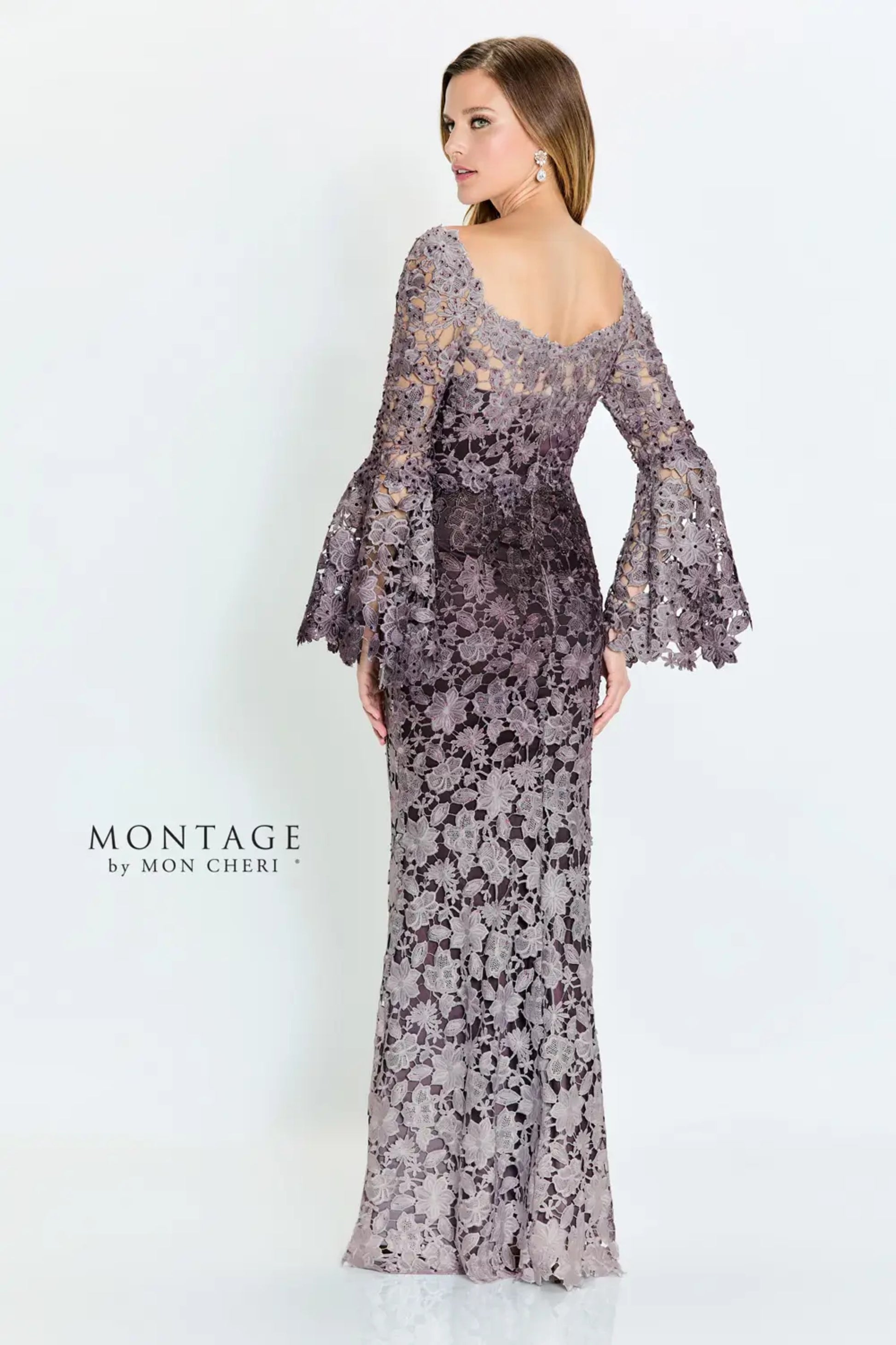 Montage M530 Long Sleeve Formal Beaded Lace Evening Dress