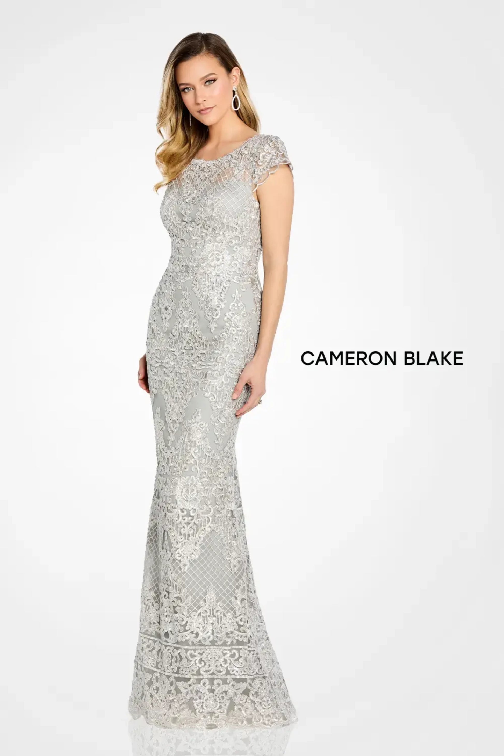 Cameron Blake CB105 A Line Long Formal Lace Evening Dress