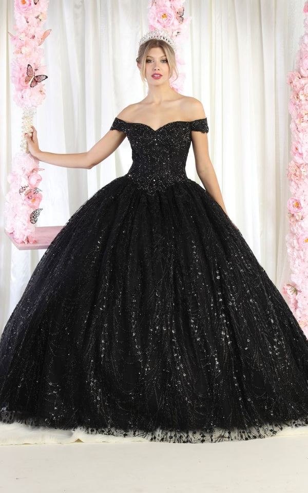 Off-the-Shoulder Floor-Length Tulle Quinceañera Ball Gown May Queen LK153