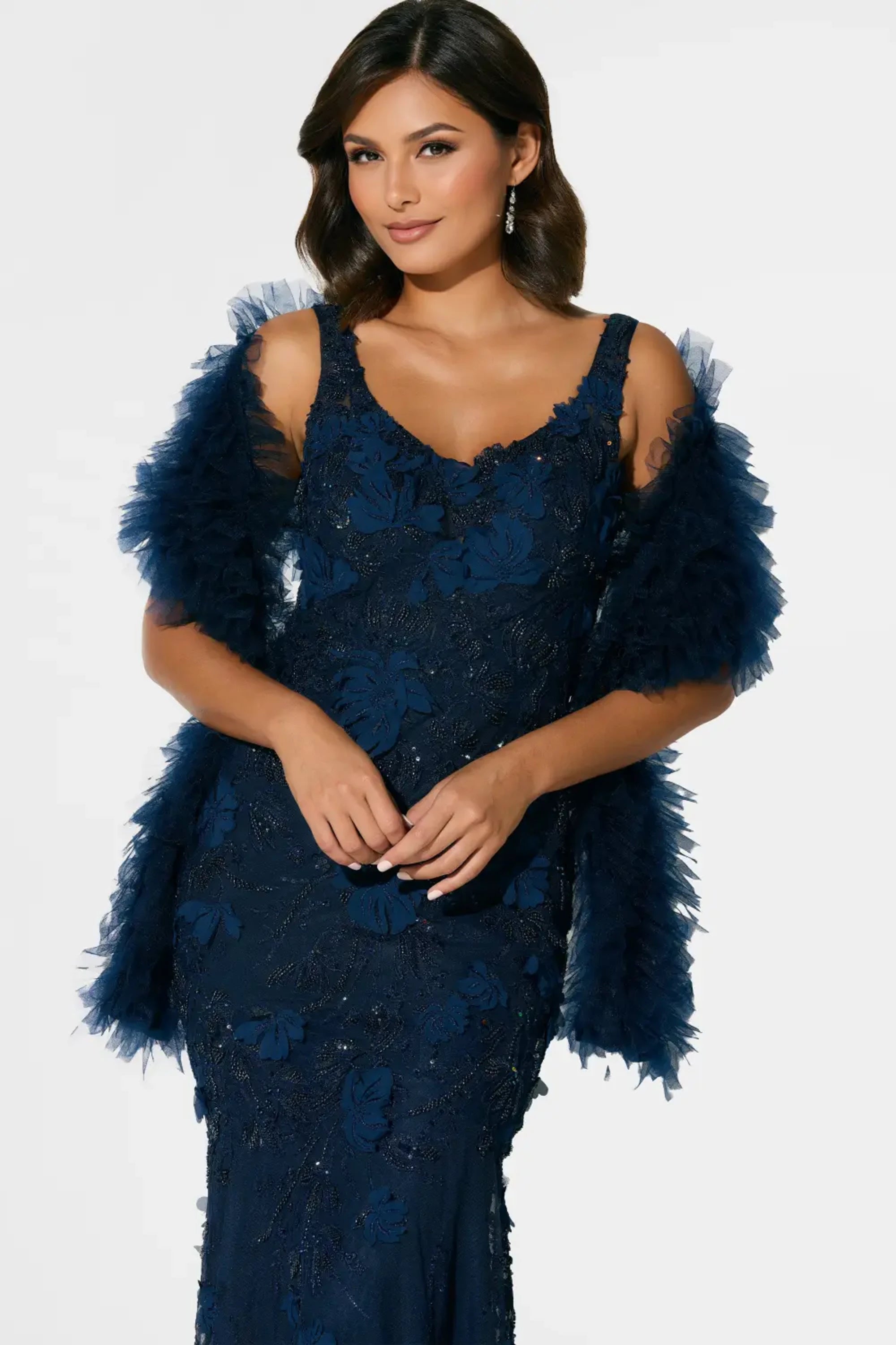 Formal Dresses Long Beaded Sequin Mermaid Formal Dress Navy Blue