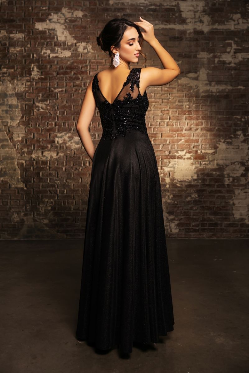 V-Neck Floor-Length Sequin Prom A-Line May Queen 2137