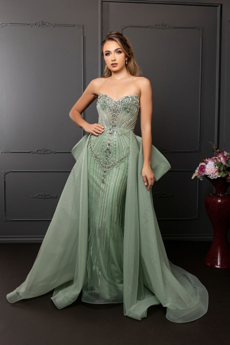 Mint Sweetheart Floor-Length Mesh Prom Dress May Queen MQRQ8257