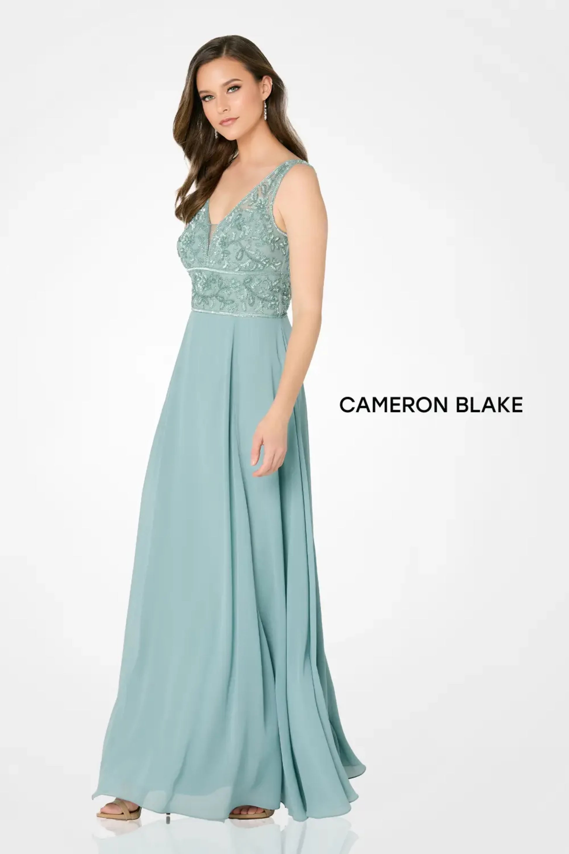 Cameron Blake CB790 Beaded A Line Long Formal Sequin Evening Dress