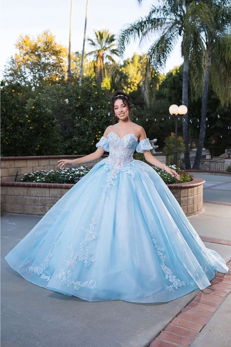 Off-the-Shoulder Floor-Length Tulle Quinceañera Ball Gown May Queen LK245