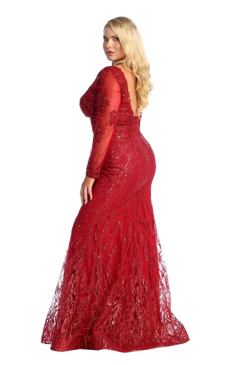 V-Neck Floor-Length Lace Evening Gown Mermaid May Queen RQ7937