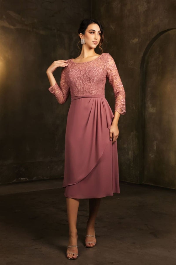 Bateau Tea-Length Lace Mother of the Bride A-Line May Queen MQ2100