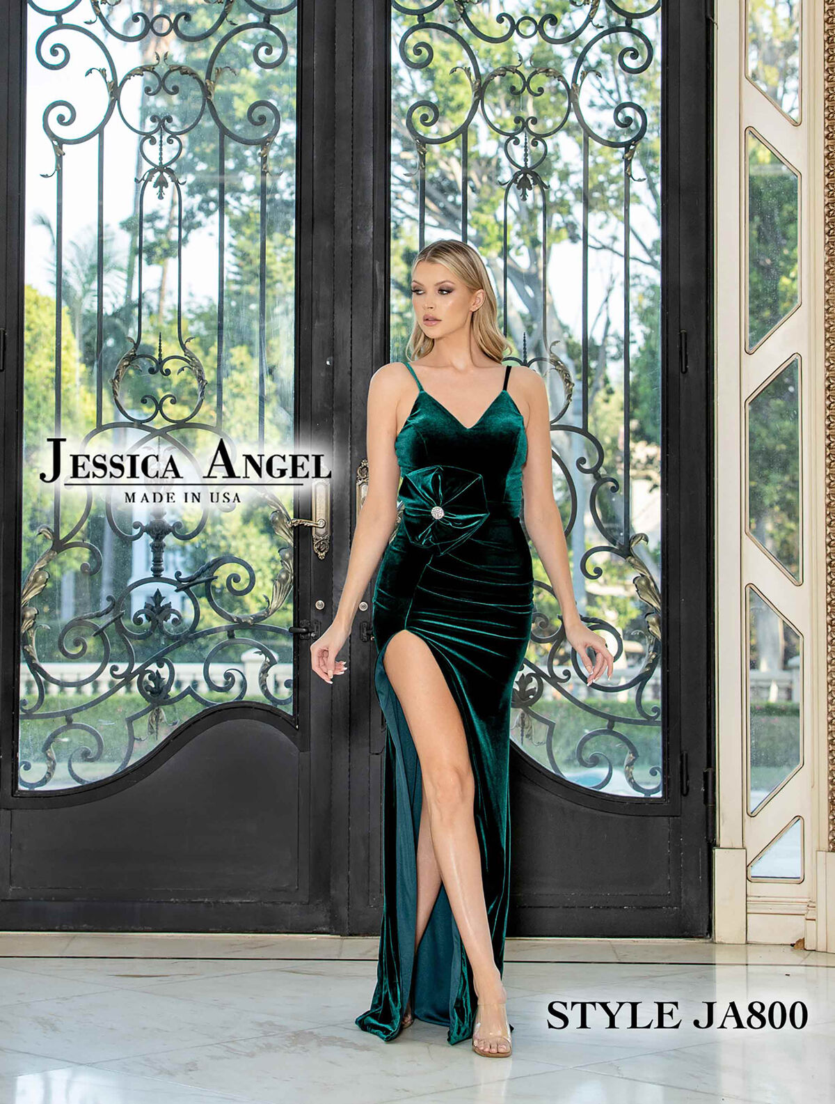 Jessica Angel 800 Long Formal Fitted Velvet Beaded Prom Dress