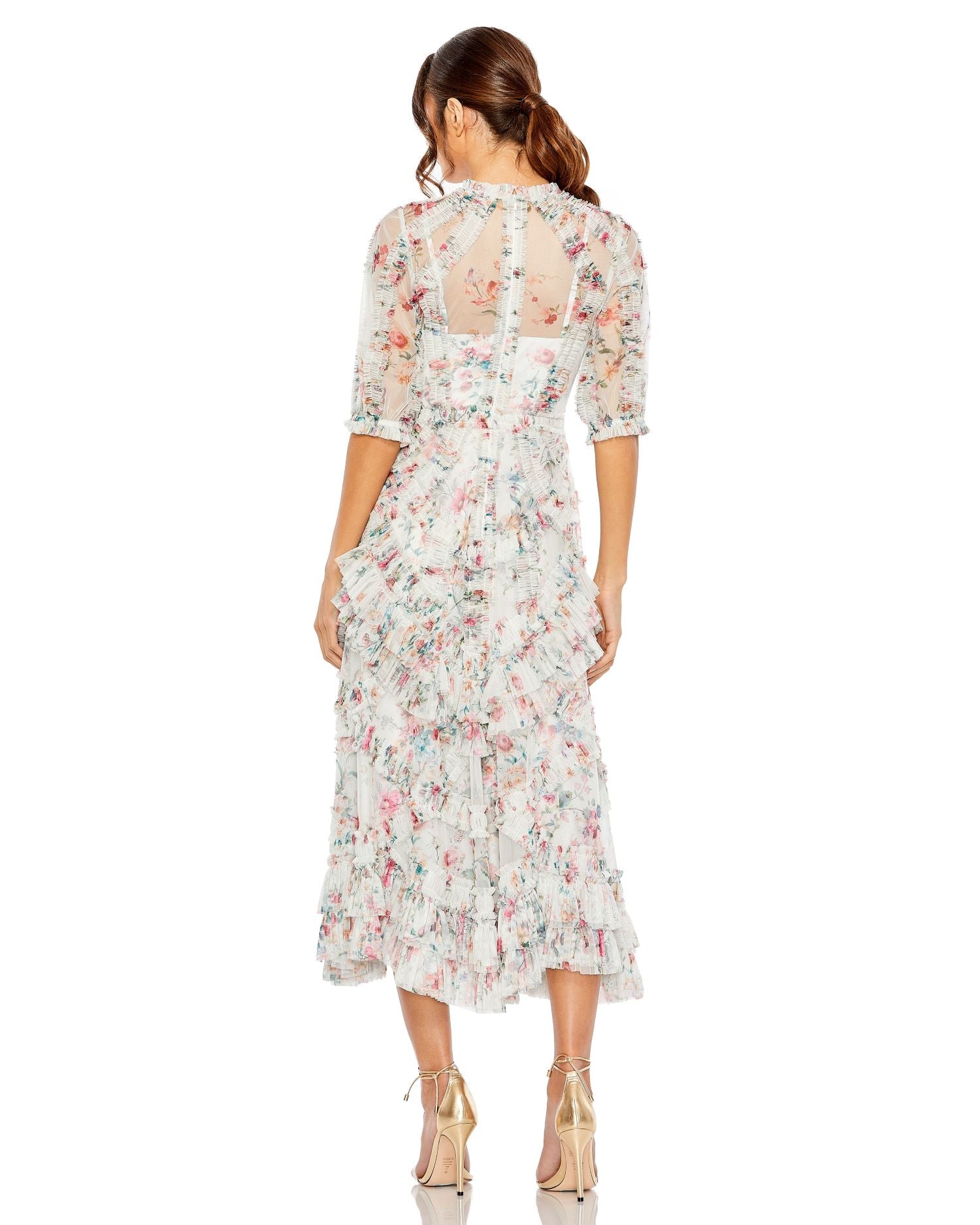 Mac Duggal 80111 Floral Print Cocktail Midi Dress