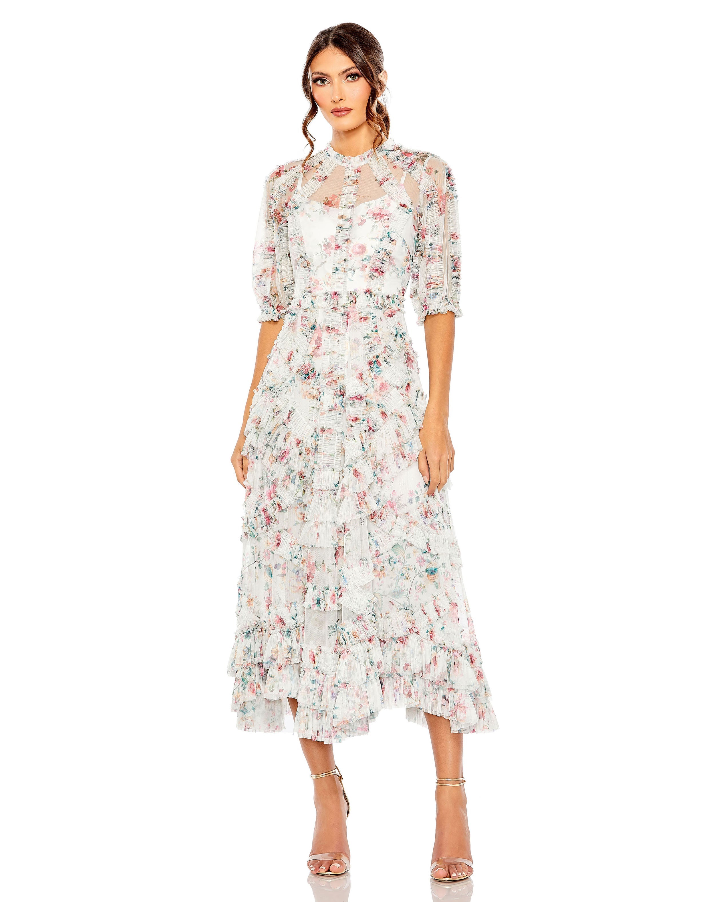 Cocktail Dresses Printed Cocktail Midi Dress Ecru Multi