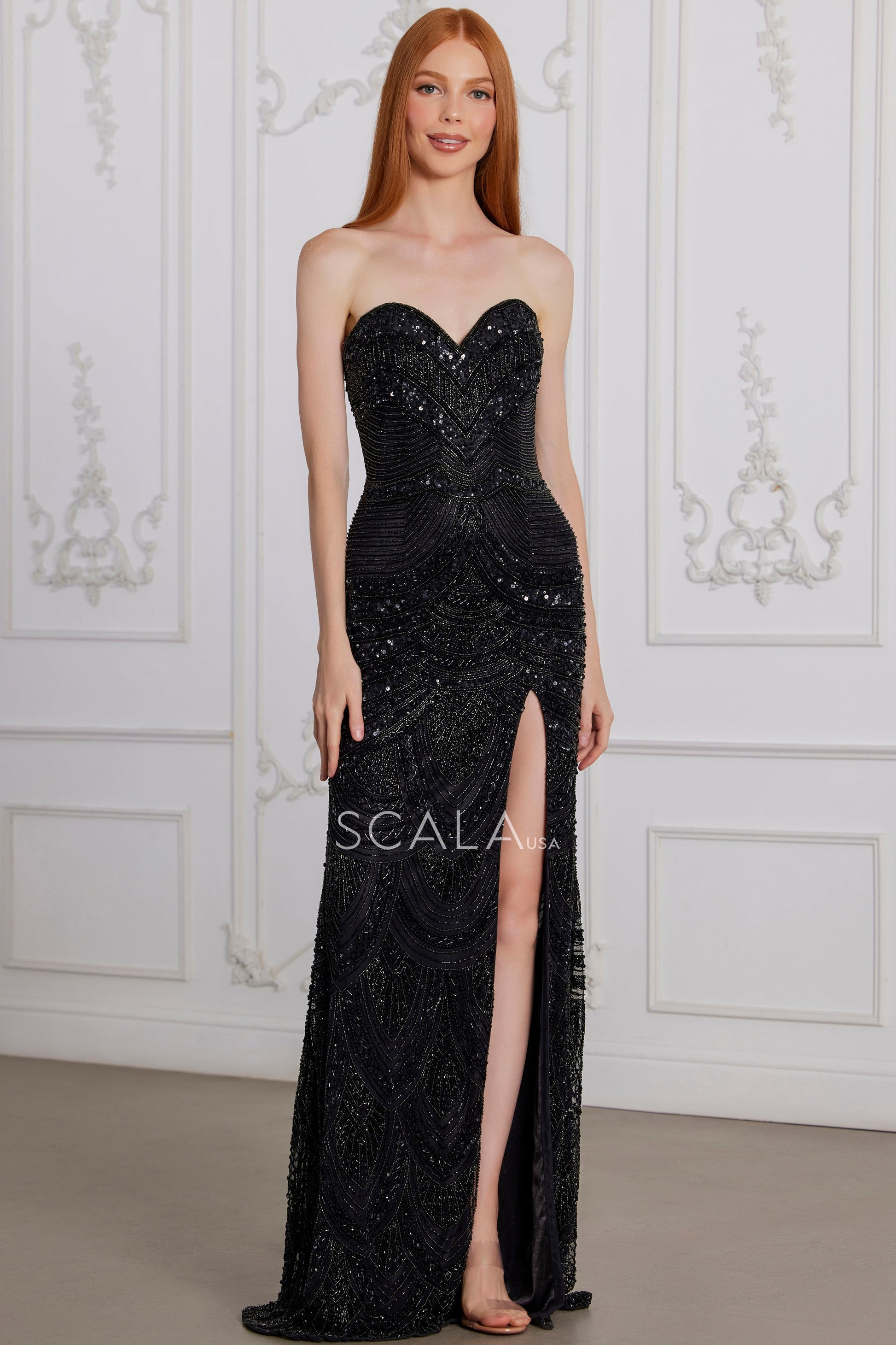 Scala SCA80149 Fitted Prom Beaded Long Formal Sequin Dress